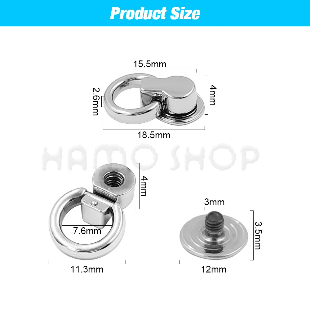 10set Metal O Ring Stud Rivet Screwback Gusset Hanger Clamps Bag Side Edge Anchor Link Hardware for Tiny Bag Purse