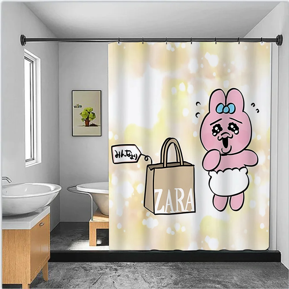 Kawaii O-Opanchu Usagi Shower Curtain Waterproof Polyester Fabric Paint Bath Curtains Home Bathroom Decor Curtain With Hook