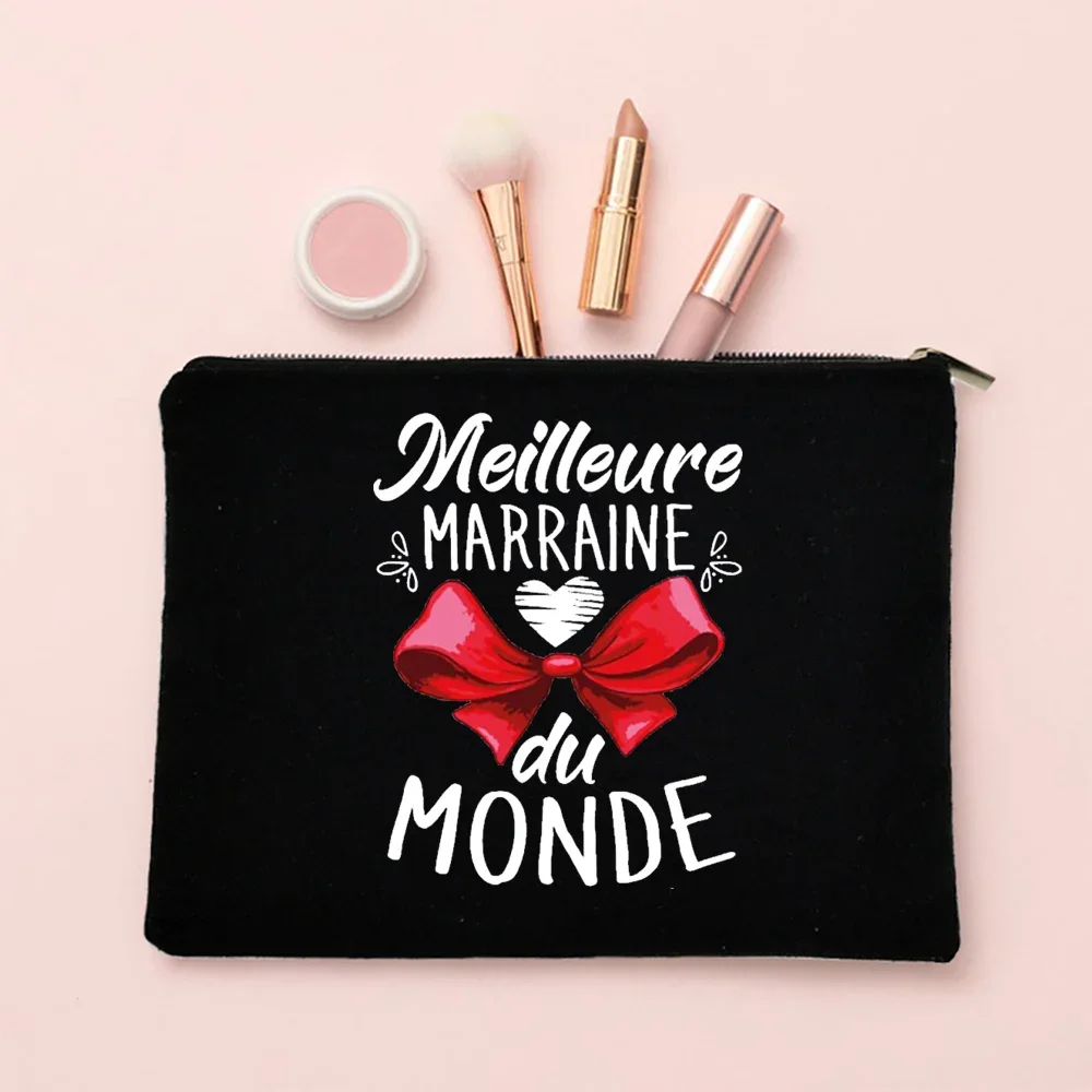 Bolsas de maquillaje con estampado de la mejor madrina del mundo para mujer, estuche de cosméticos, bolsa de lavado femenina, regalos para Marraine, organizador de artículos de tocador de viaje