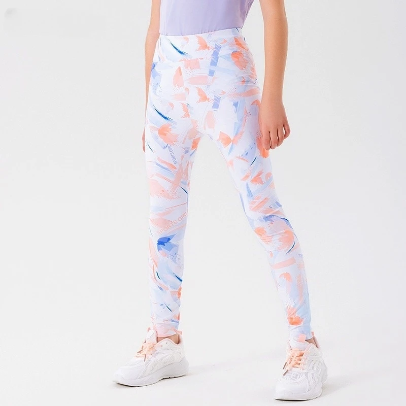 طقم يوجا للتبريد سريع الجفاف للفتيات مكون من قطعتين قمصان وبنطال ضيق للفتيات بأكمام قصيرة UF 50+ طقم تمرين رياضي للأطفال (7-12)