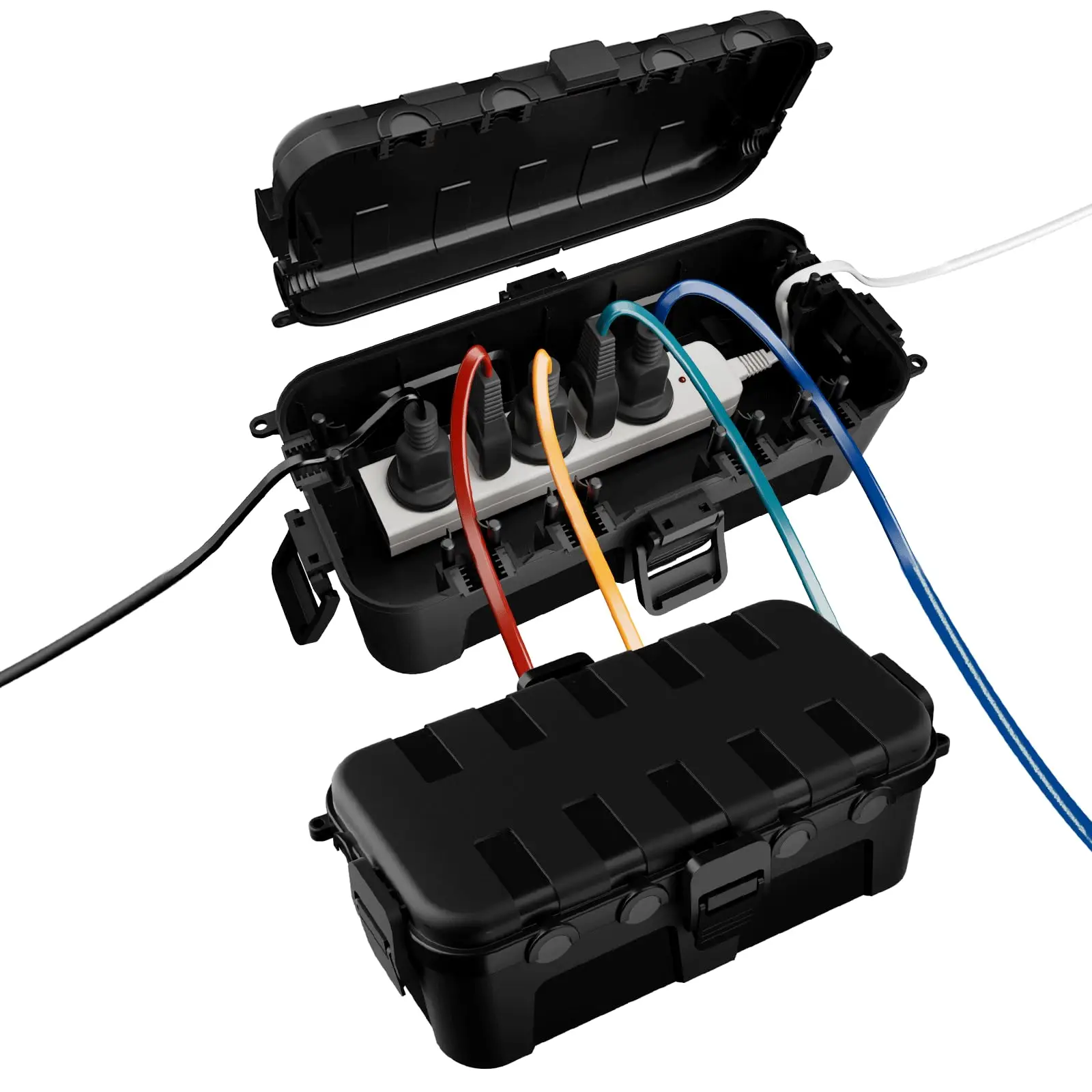 2 Pcs Waterproof Outdoor Electrical Box, Medium Weatherproof Enclosure with 6 Cable Entry Ports for Power Strips and Plugs