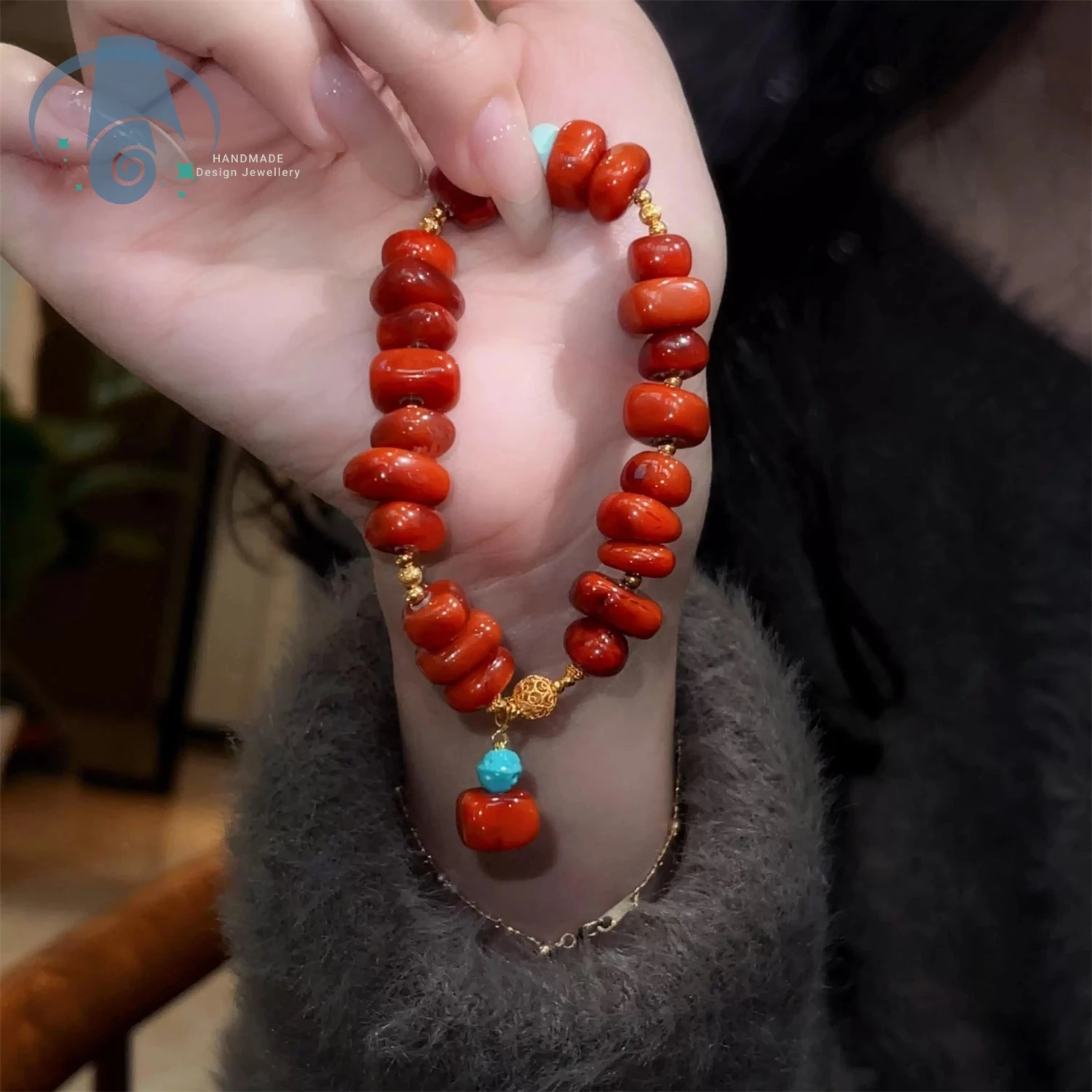 New Chinese Style Vintage Deep Red Spliced Beaded Bracelet Ethnic Niche Design Elegant Chic Women Daily Wear Party Gifts for Her