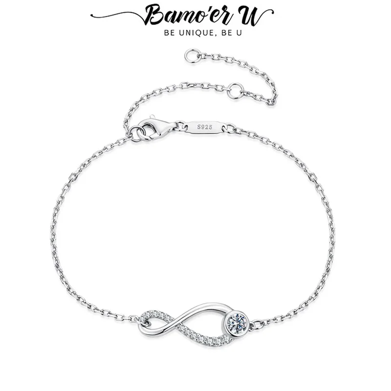 

Bamoer U Infinite Love Moissanite Bracelet 925 Sterling Silver Unique Mobius Strip Design Certified Bracelet Women Fine Jewelry