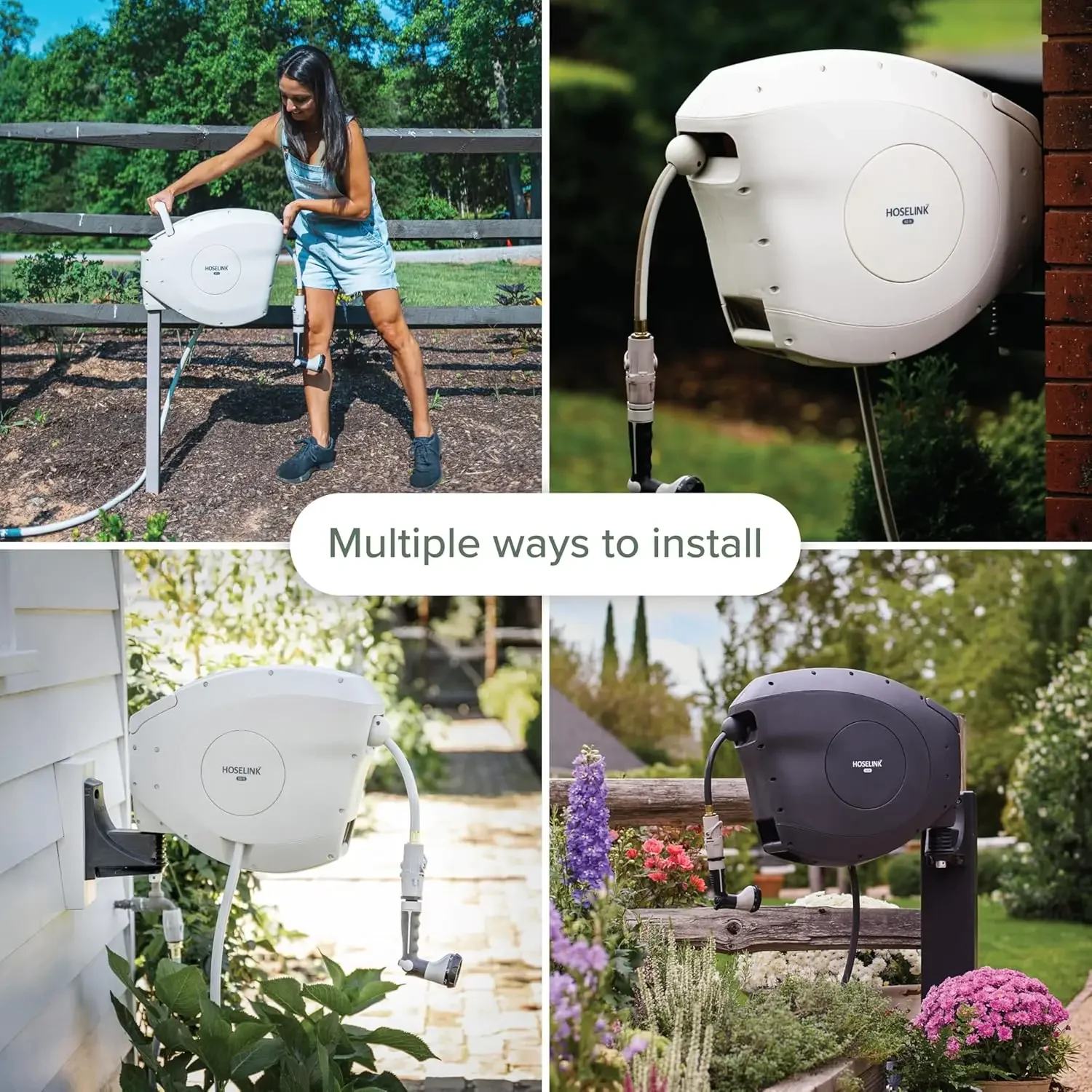 بكرة خرطوم حديقة أوتوماتيكية قابلة للسحب بطول 50 قدمًا باللون البيج، 9/16 بوصة، فوهة رش ذات 8 أنماط