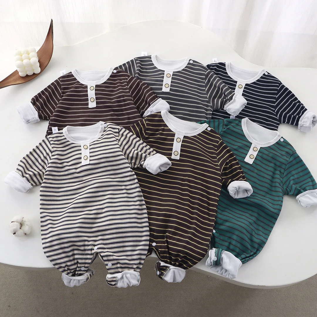 

Fashion Stripe Baby Romper Long Sleeve Autumn Baby Jumpsuits For Boys Girls Infant Clothes