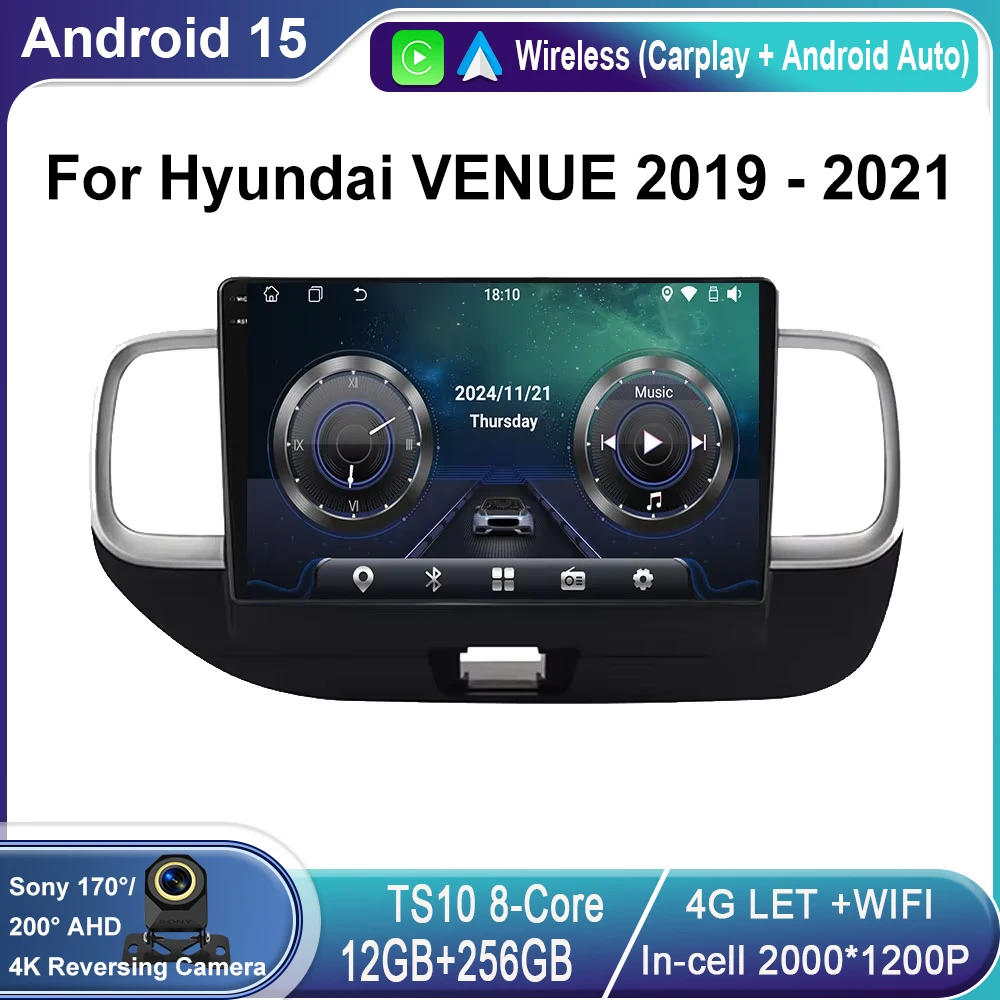 

Автомобильный Android 15 для Hyundai VENUE 2019-2021 авто радио стерео мультимедийный плеер GPS-навигация IPS Bluetooth Carplay WIFI 4G BT