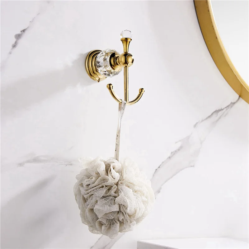 

ABXF-2X Crystal Towel Hook, Gold Robe Hooks, Bathroom Hand Towel Wall Hanger For Clothes Closet Wall Mounted Kitchen