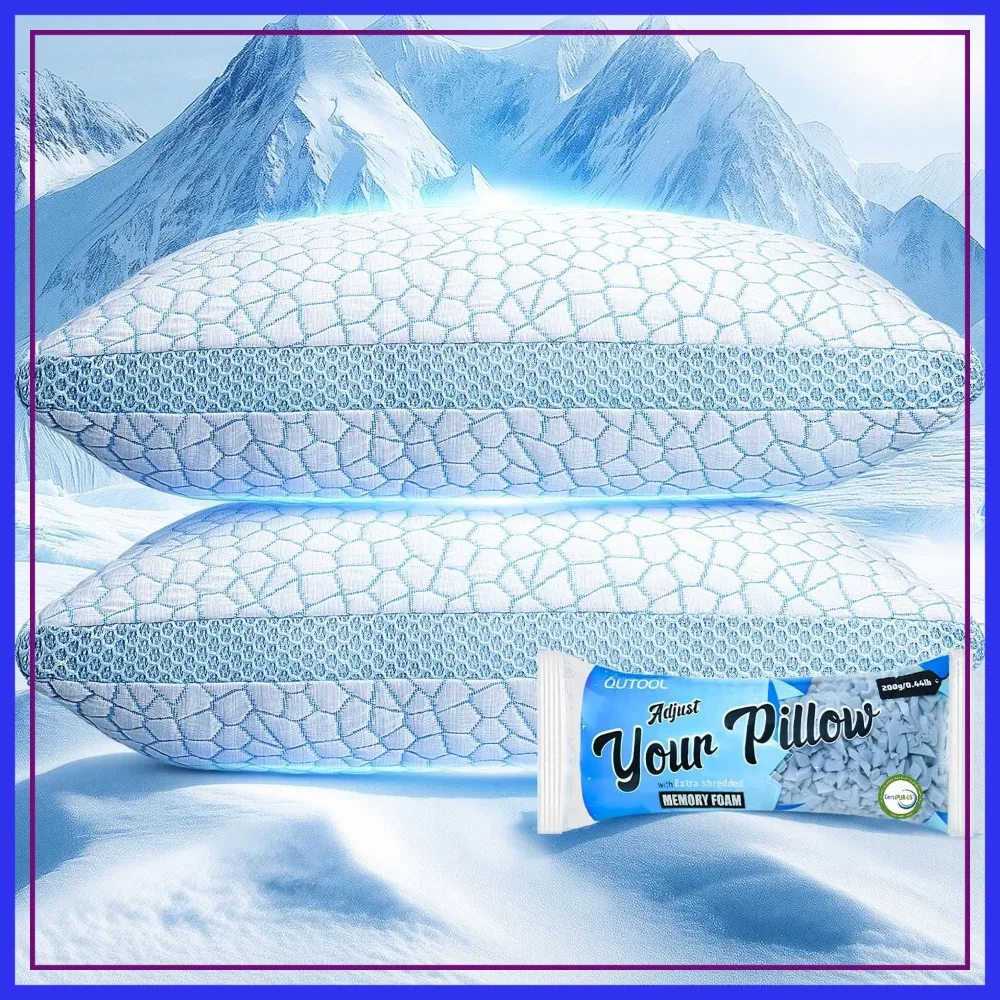 

Double Sided Cooling Pillow for Hot Sleepers, Shredded Memory Foam King Size 2 Pack, Adjustable Gel Bed Pillow for Side Back Stomach Sleepers
