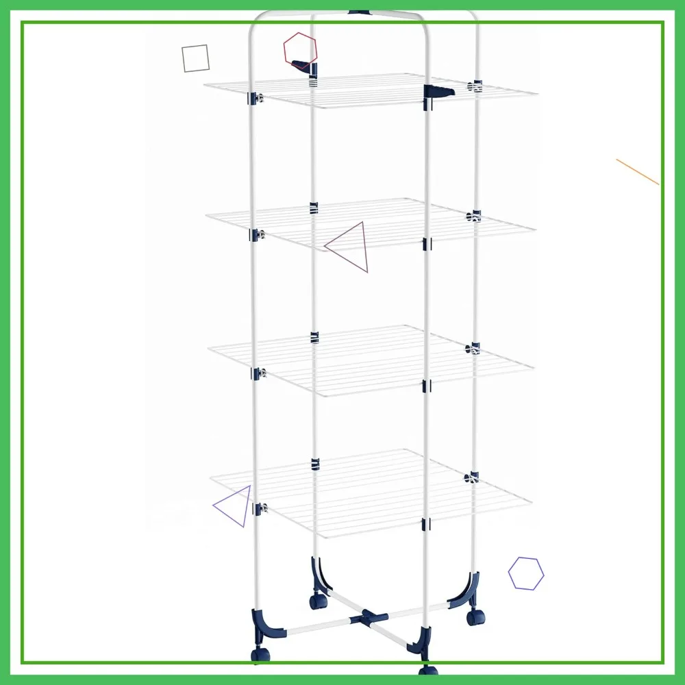 

4-Tier Collapsible Laundry Drying Rack with Wheels - Space-Saving Garment Air Dryer for Apartments