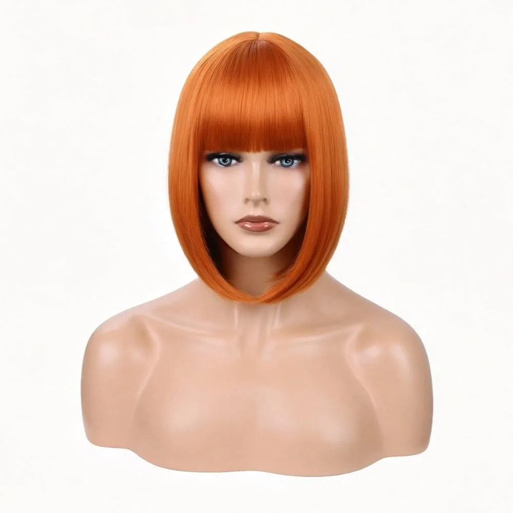 Orange fashion bob hairstyle synthetic wig, Halloween party cosplay role-playing wig, daily wig, hot weather hairpiece set