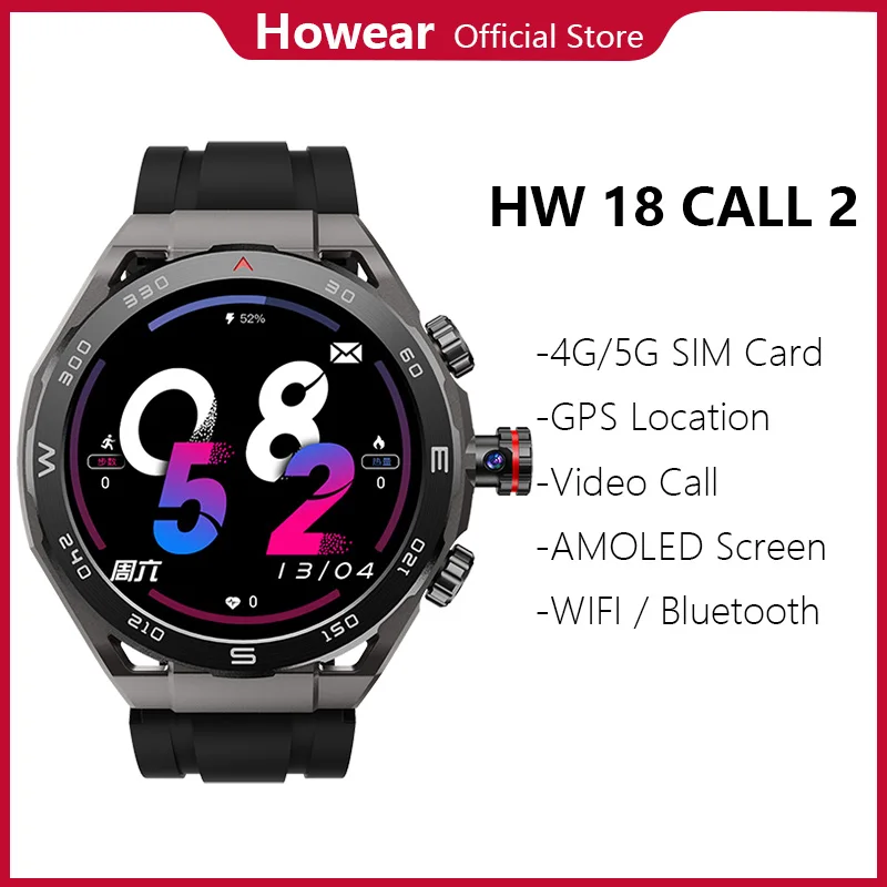 

Howear HW18 Call Smart Watch Smartwatch Men 4G 5G SIM Card Slot 2025 Android Play Store 1.43 Inch AMOLED Video Call GPS WIFI