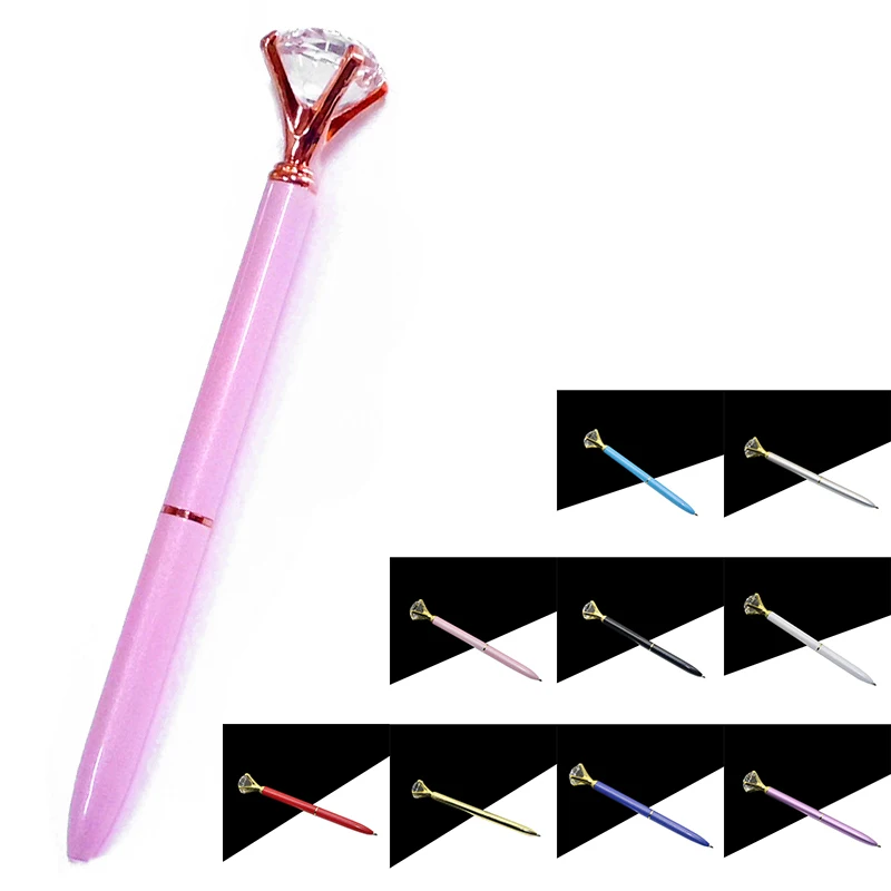 Kawaii Ballpoint Pen Alloy Ball Pen With Large Diamond Black Refill Pen Fashion School Office Supplies