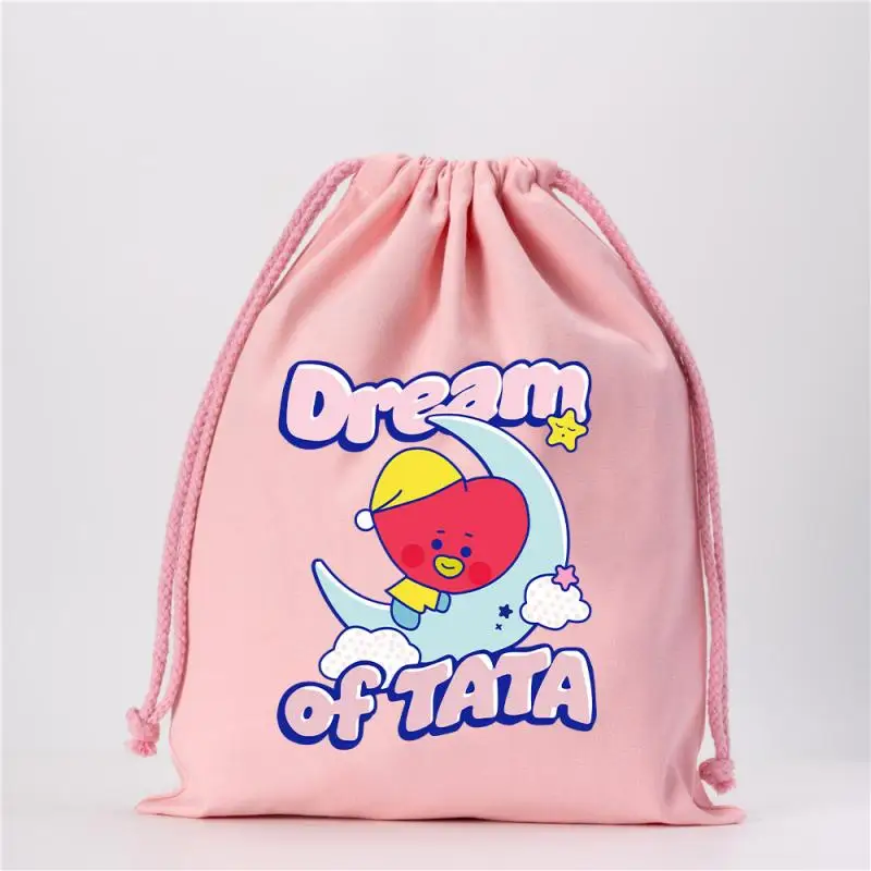 Anime Peripheral Bt21 Cartoon Cute Bundle Pocket Colorful Drawstring Bag Shoe Bag Canvas Storage Bag Gift for Friends