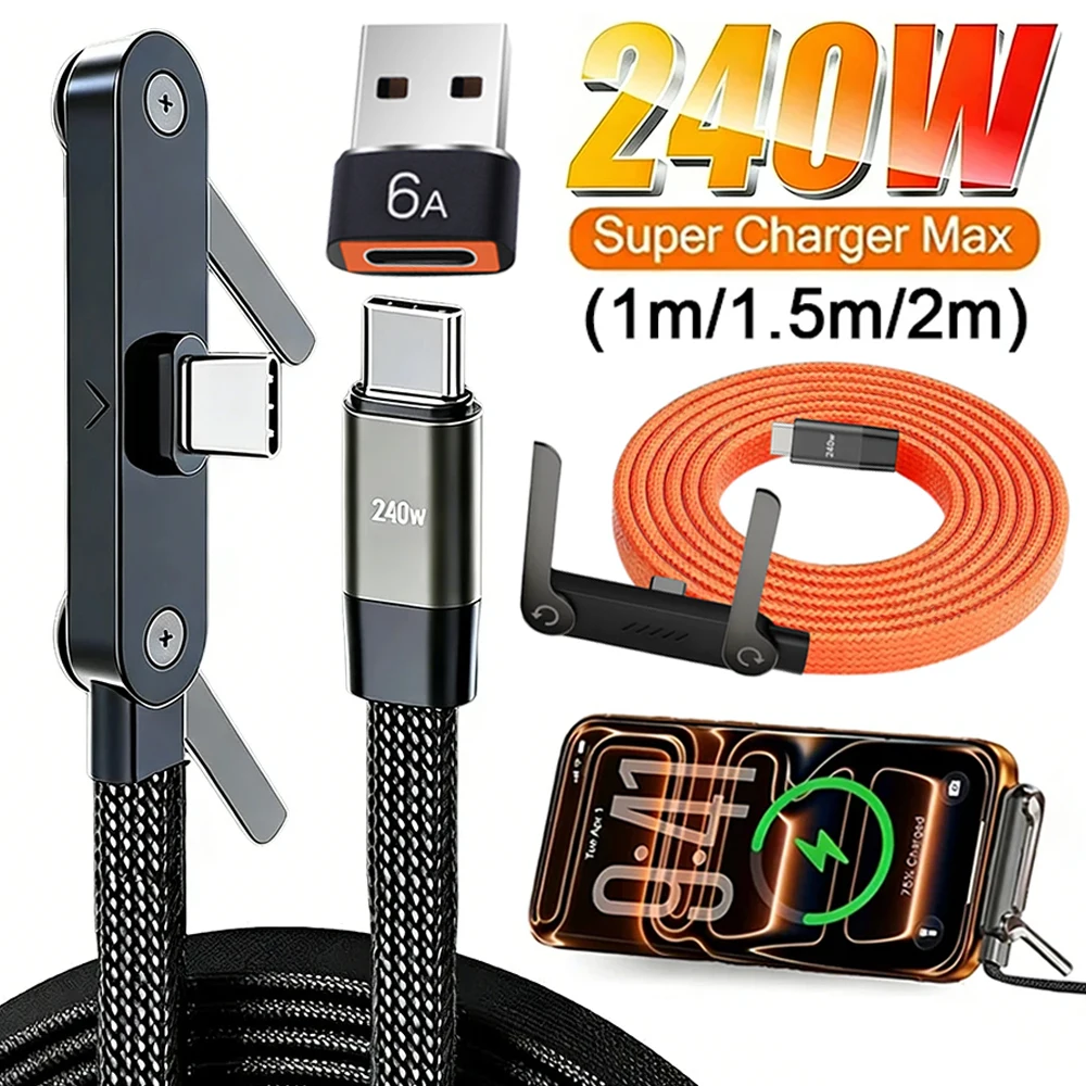 240W Super Fast Charging Data Cable 2-in-1 Folding Stand For
