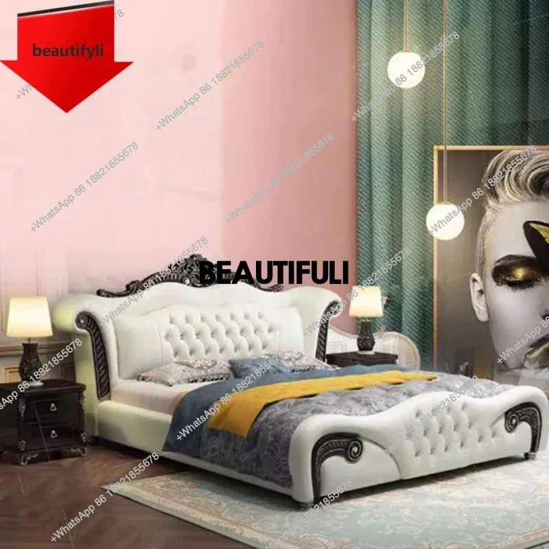 

A57 Nordic White Double Bed Drawers European Leather Storage Luxury King Beds Bedroom Twin Size Cama Matrimonial Furniture Home