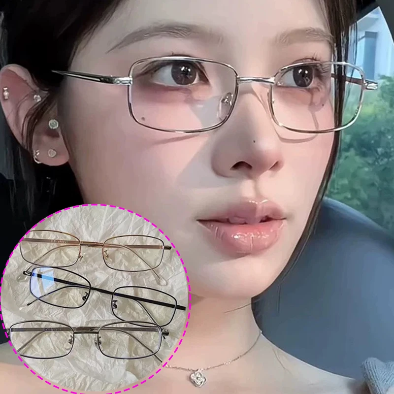 

Y2K Harajuku Small Square Frame Glasses for Women Retro Metal Eyeglasses Clear Reading Spectacle Blue Light Blocking Eyewear