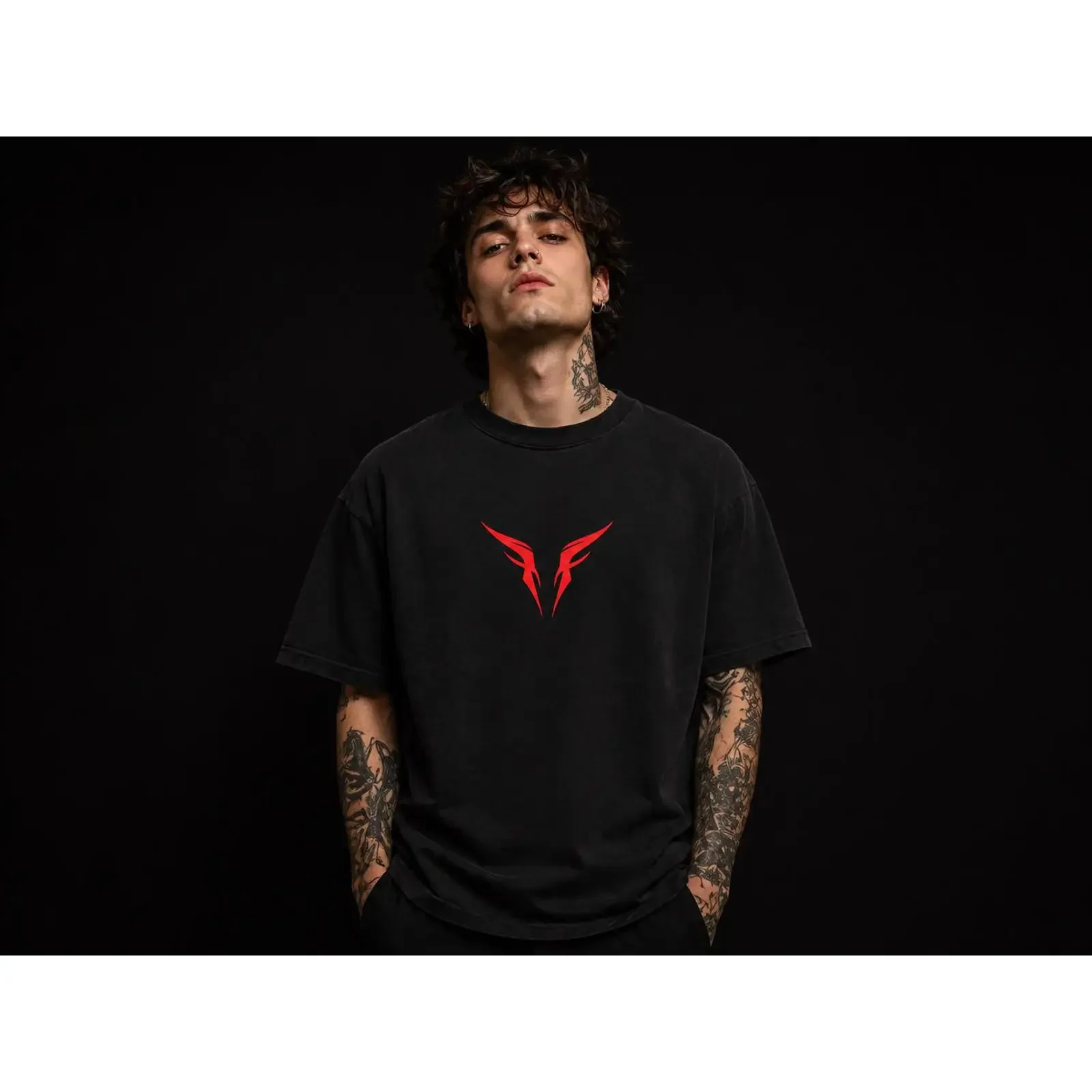 Occult Symbol Gothic Streetwear T Shirt Dark Aesthetic Red Sigil Alt Fashion Oversized Casual Washed Top vintage Washed homme