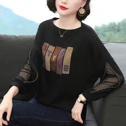 Fashion Hollow Out Spliced Lace Diamonds T-Shirt Women's Clothing 2022 Autumn New Loose Casual Pullovers Tops Korean Tee Shirt