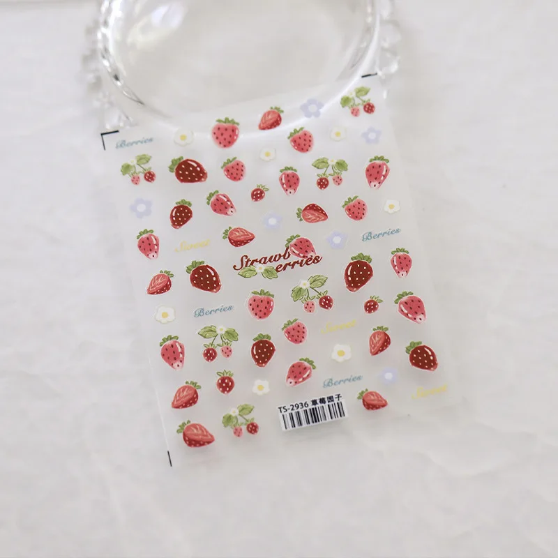 5D Strawberry Nail Art Stickers Little Wild Flower Nail Stickers Summer Fruit Slider for Nails Cute High Quality Flower Nail Art