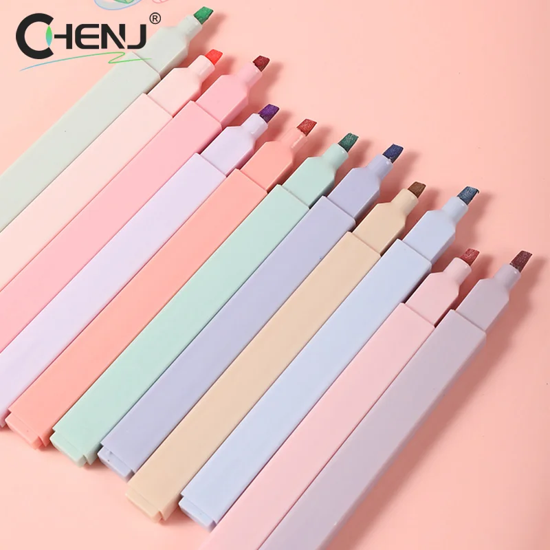 12 Colors/box Fluorescent Highlighter Pens Double Headed Pastel Highlighters Stationary Supplies Kawaii Colored Markers Pens