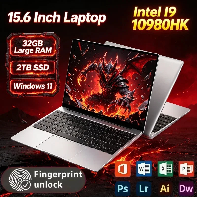 15.6 Inch Multifunctional Laptop Intel Core I9‑10980HK 32GB RAM 2TB SSD Windows 11 Notebook For Daily Study & Gaming