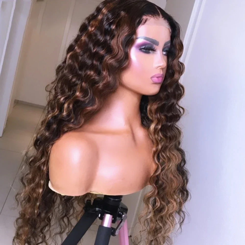 Soft Highlight Blonde Kinky Curly 180Density 26Inch Long Deep Lace Front Wig For Women With Baby Hair Preplucked Glueless Daily