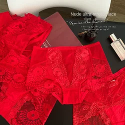 Biancheria intima rossa mutandine da donna Sexy mutande di pizzo donna mutandine di capodanno a metà vita slip senza cuciture Lingerie femminile