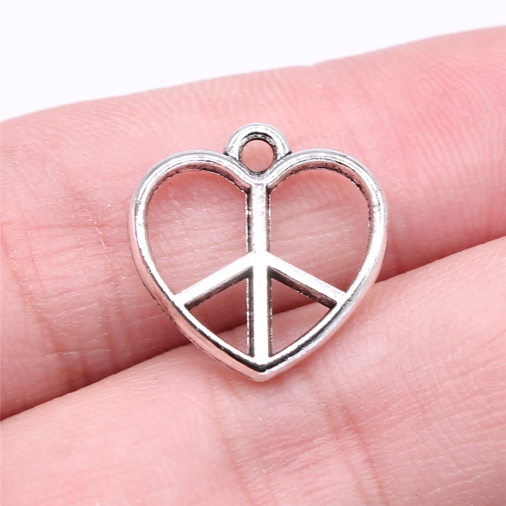 WYSIWYG 20pcs 17x17mm Heart Peace Symbol Charms Antique Silver Color For DIY Jewelry Making Zinc Alloy Charms Jewelry Findings