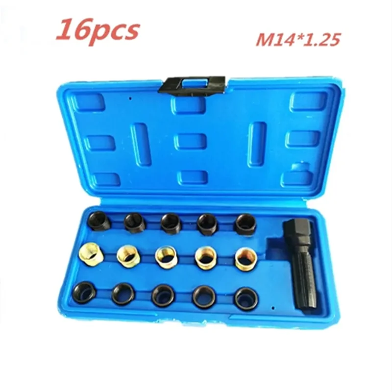 16 Pcs 14Mx1.25 Spark Plug Rethread Thread Repair Tools Kit M14 Cylinder Head Helicoil for Vehicle Auto Special Repair Tools