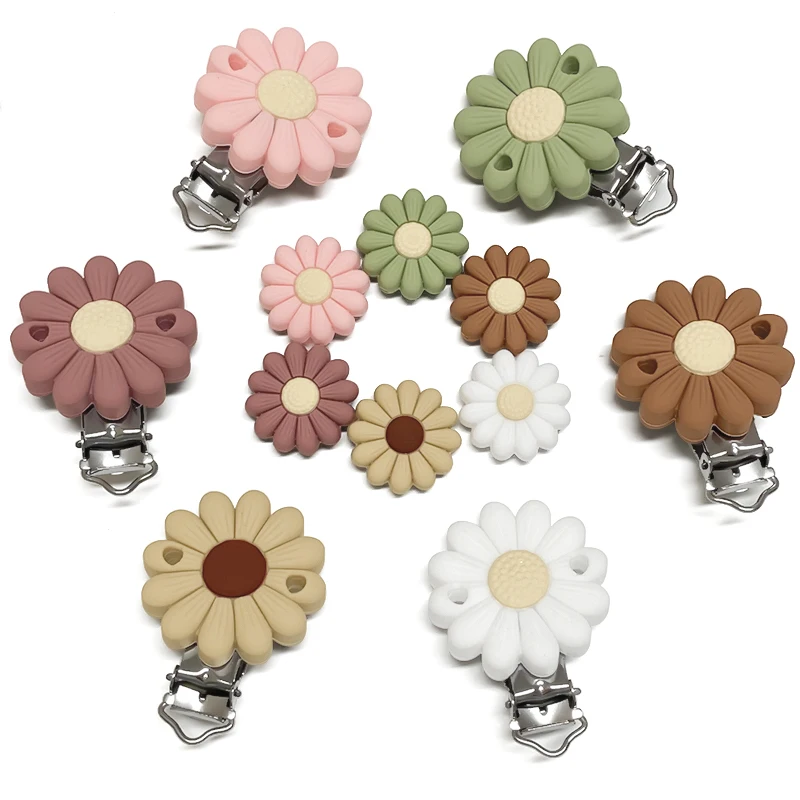 3/10pcs Silicone Daisy Flower Shaped Clips DIY Beads Nipple Chain Accessory