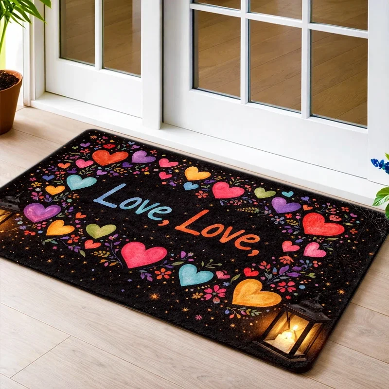 1pc, 2pcs, 3pcs Love Love Heart - Themed Flannel Doormat, Durable, Machine-Washable, Suitable for Living Room, Bedroom, Office, Bathroom, Balcony, Corridor