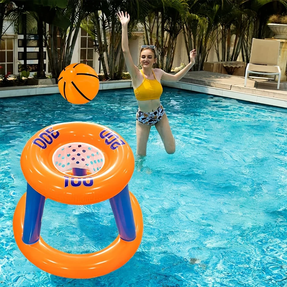 Juego de aro de baloncesto inflable con pelota para fiestas en la piscina, juegos acuáticos -14+- actividades y decoración para fiestas, juegos acuáticos, exteriores, regalo