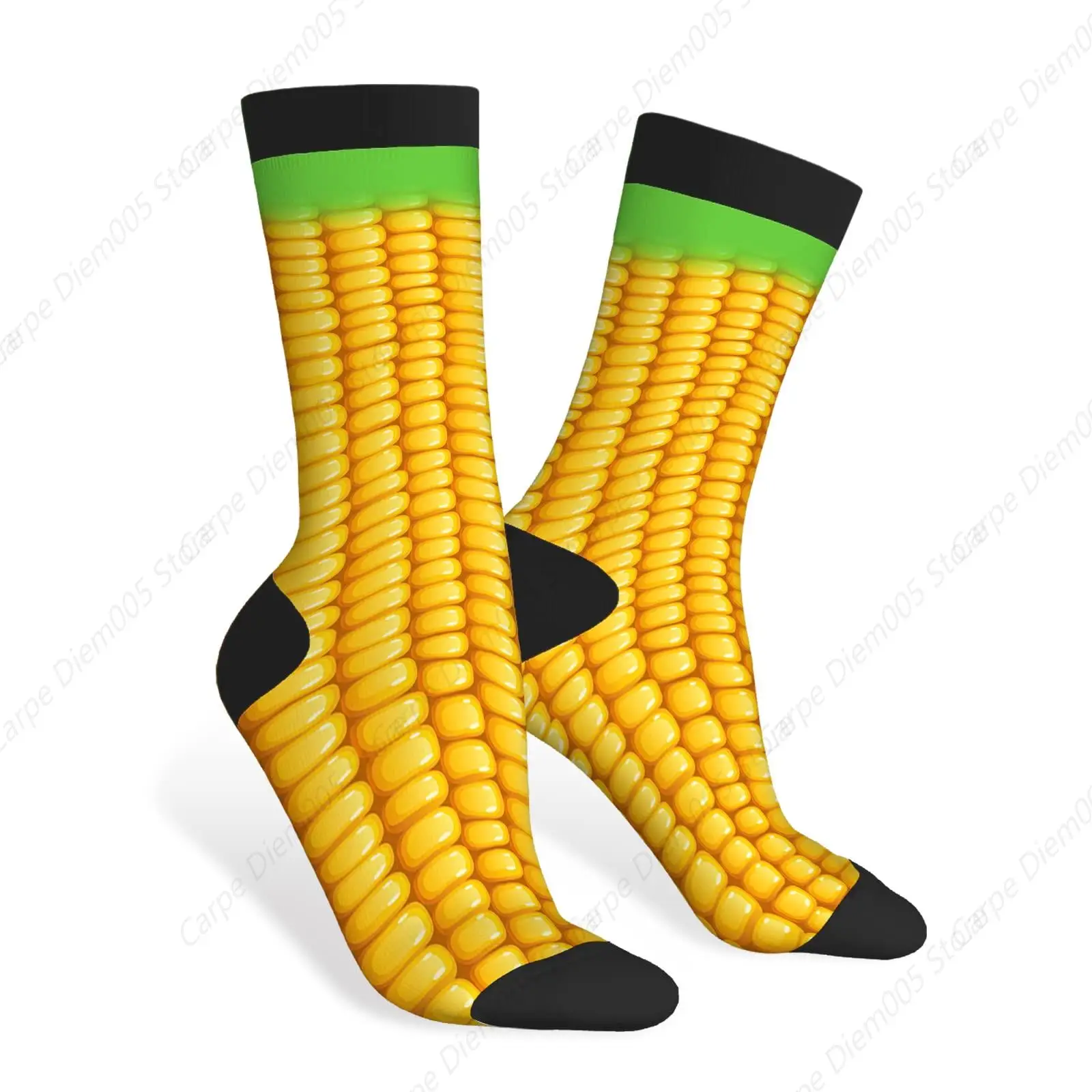 Corn Cob Funny Socks Organic Food Corncob Natural Meal Ripe Maize Pattern Casual Crew Socks Color Design for Women Men Gift