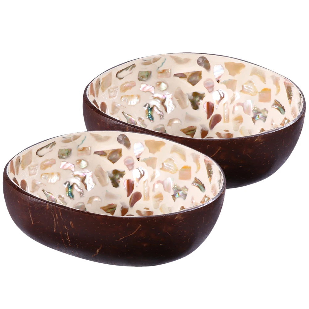 

2 Pcs Coconut Shell Bowl Key Storage Tray Hand Painted Food Container Salad Home Decoration Natural Coconuts Safe Sturdy