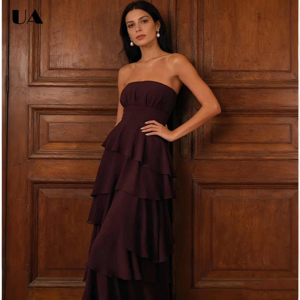 

ULBYANRY Customized Strapless Tiered Ruffled Prom Dress for Woman Elegant Sleeveless Evening Dress Trendy Zipped Party Dress