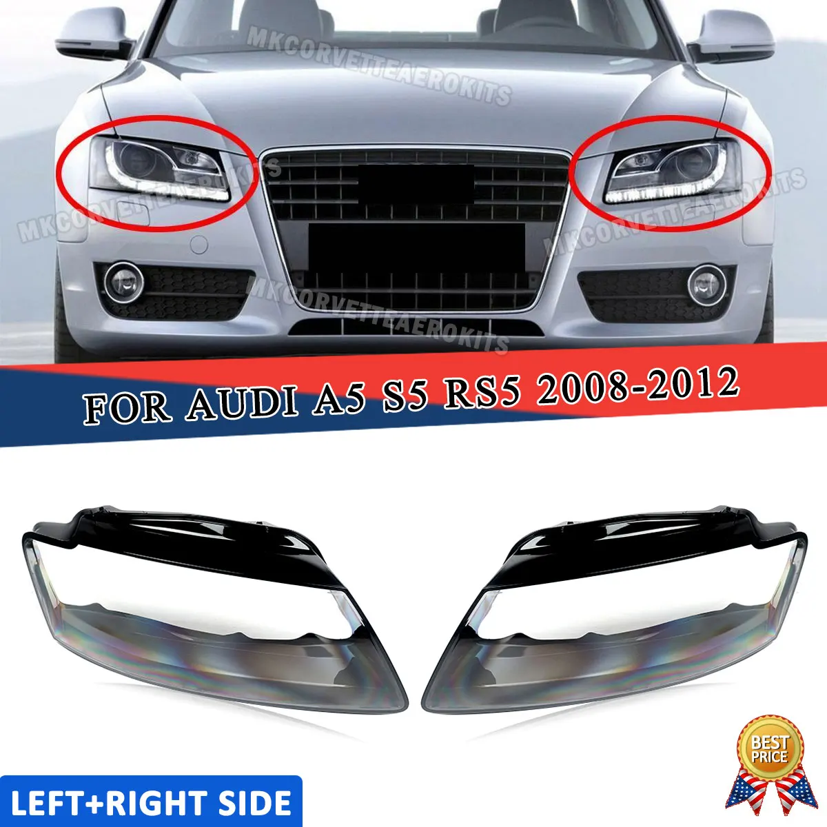 

Fit For Audi A5 S5 2008 2009 2010 2011 2012 Left Right Side Headlight Cover Lens Clear 8T0941029 8T0941030 Headlight Housing