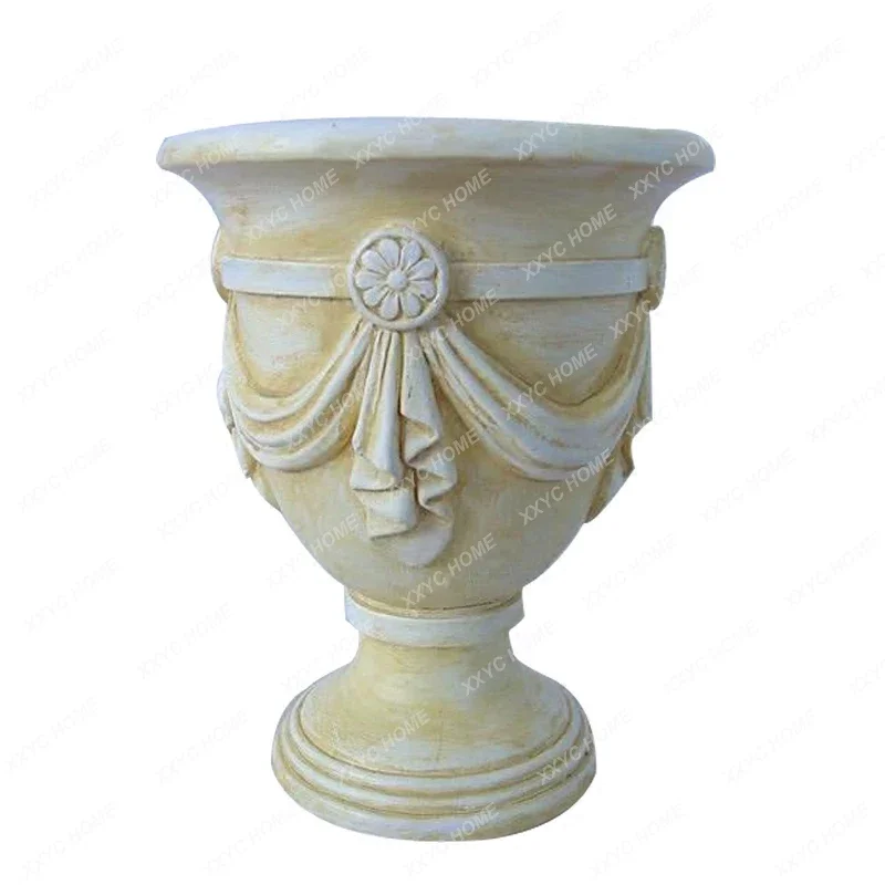 European-Style Outdoor Simplicity Flowerpot Medium Flowerpot Courtyard FRP Potted Landscape Outdoor Floor Wedding Sculpture