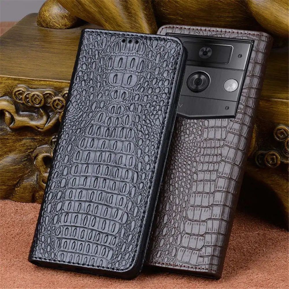 Genuine Cowhide Leather Crocodile Flip Case For VERTU METAVERTU 2 Retro Business Full Cover