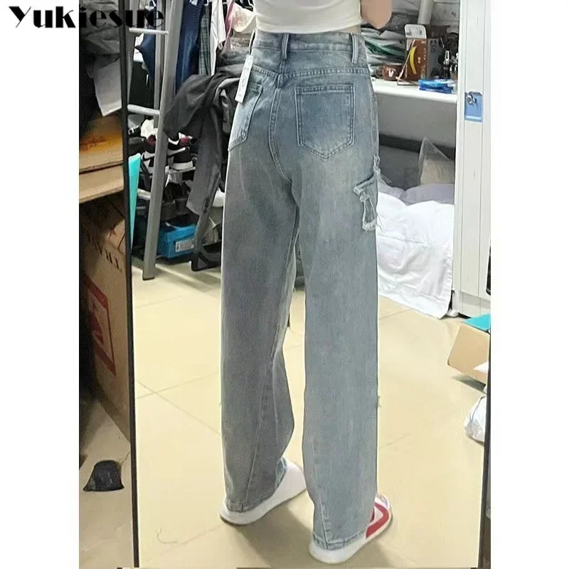봄 여성 빈티지 Y2k 헐렁한 청바지 하이 웨스트 오버 사이즈 아메리칸 바지 데님 와이드 레그 스트리트웨어 스트레이트 기본 바지