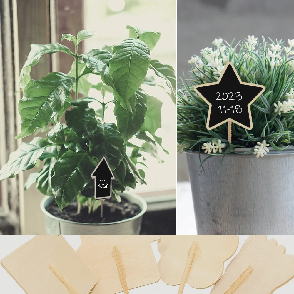 10PCS Wood Mini Chalkboard Sign with Stake Garden Plant Label Black Board Decorative Tag Seed Flower Pot Marker Environmentally