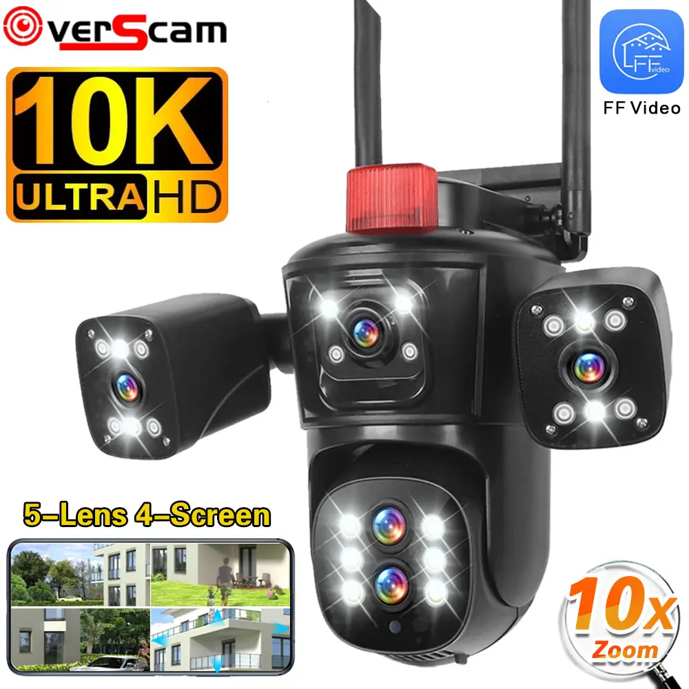 camera de protecao de seguranca externa 20mp 10k wifi zoom 10x cinco lentes quatro telas vigilancia por video cctv rastreamento automatico camera ptz 01