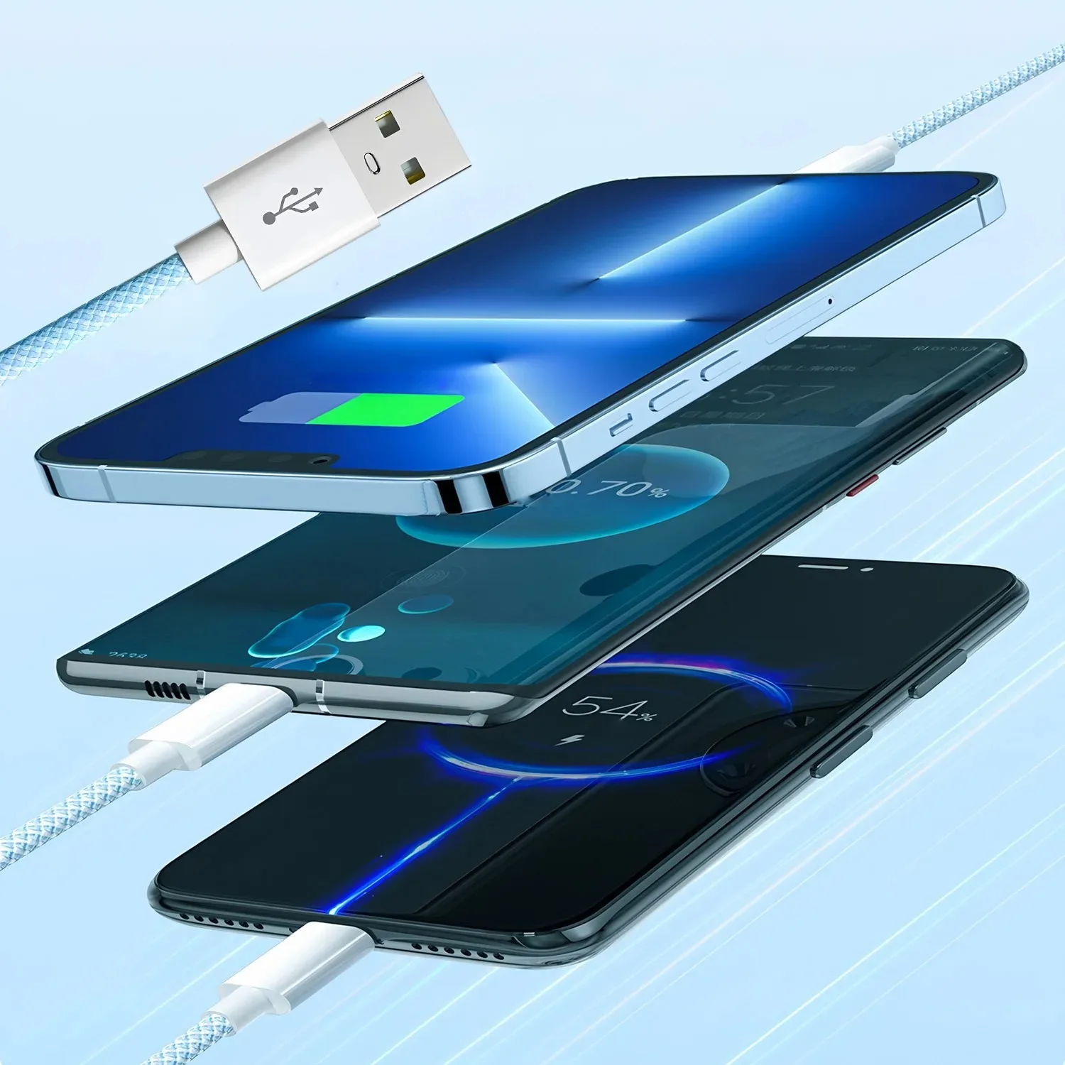 

3 In 1 Fast Charging Cable 6A Micro USB Type C Data Cable For Xiaomi Super Fast Charger Nylon Braid Cable 1.2M/2M