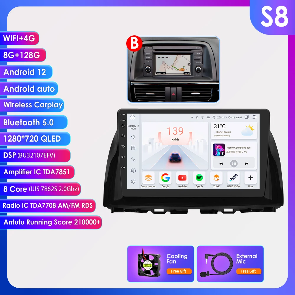 Hizpo 8Core Stereo Voor Mazda CX5 CX-5 CX 5 2012-2015 2 din Android Auto Radio Multimedia Audio CarPlay GPS 4G WIFI DSP RDS