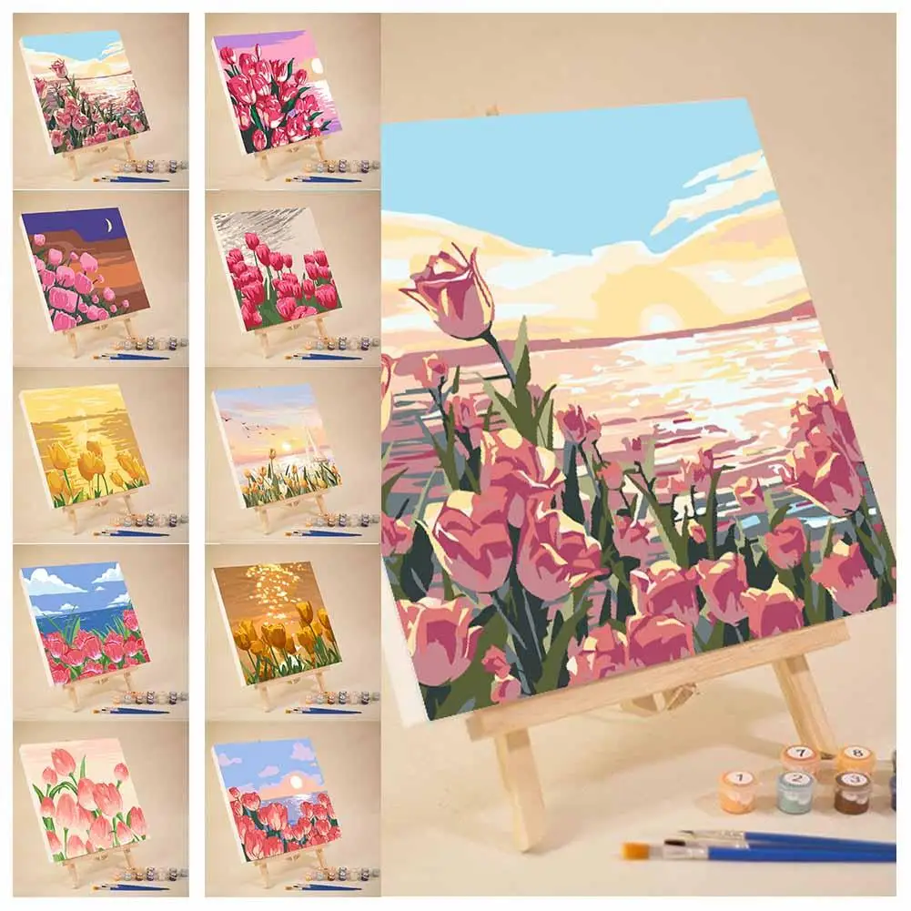 Paint By Numbers Adults Kits Acrylic Paint Oil Painting Hand Painted Tulip Flower Gift Diy Picture By Number For Home Decor J4a6