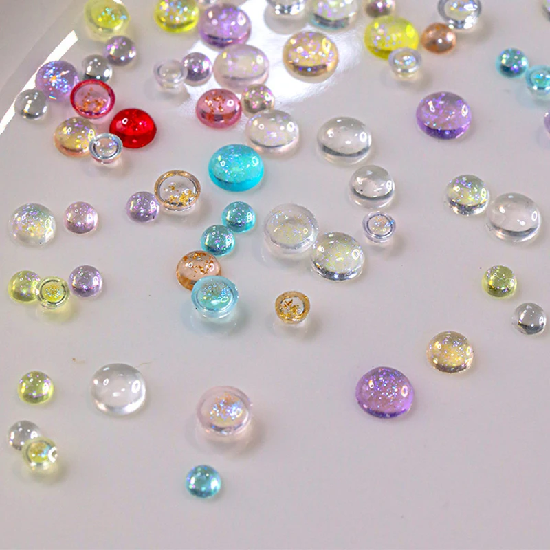 New 200Pcs Colorful Mermaid Bubble Bead Nail Art Accessories Flat Candy Colored Semi-Circular  Nail Decoration