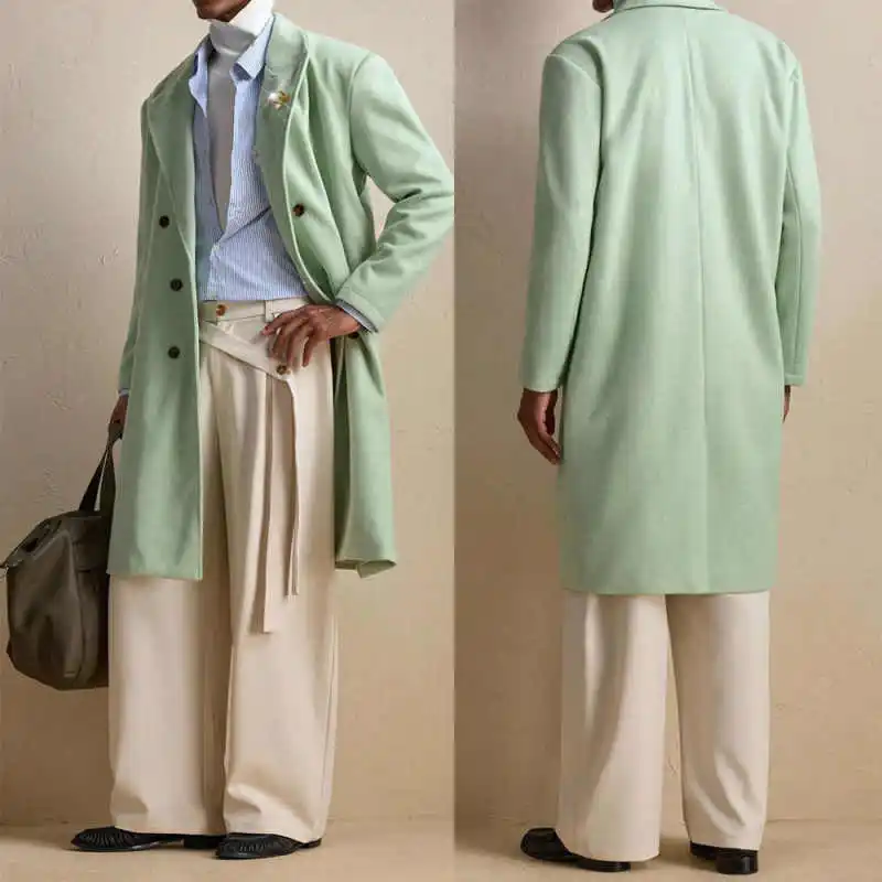 

New Men Herringbone Overcoat 1 Piece Single Breasted Peaked Lapel Coat Outerwear Fashionable Street Style Custom Made