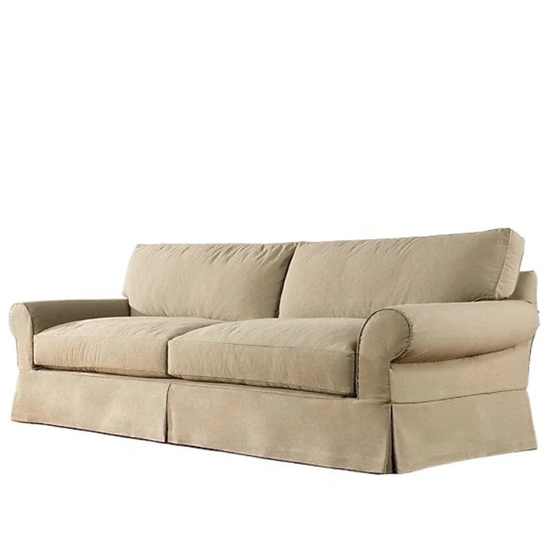 

French retro furniture linen fabric removable and washable double sofa American modern simplicity