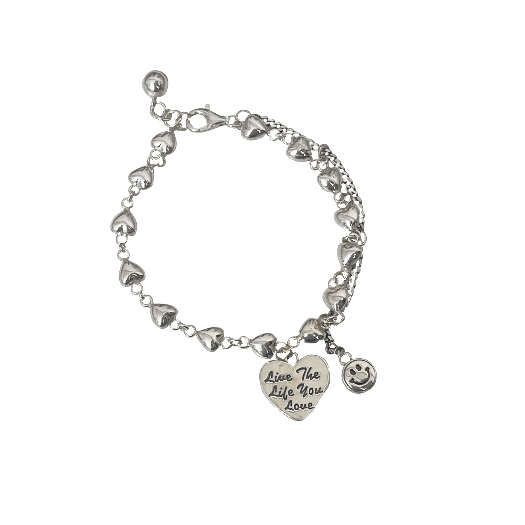 

S925 Sterling Silver Heart Bracelet for Women Korean Smile Face Charm Minimalist Chain Summer Jewelry