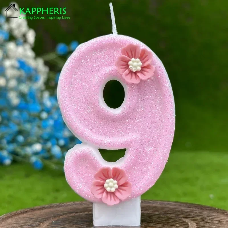 Purple Pink Barbei Birthday Beautiful Birthday Number Candles Sparkling for Cake Topper Decoration Flower Pure Bee Honey Candles