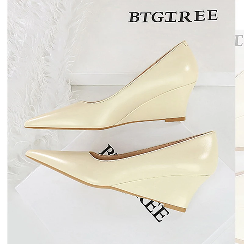 BIGTREE 2025 Spring Fashion Pointed Toe Pumps Woman Wedges Heels Elegant Ladies Shoes Zapatillas De Mujer